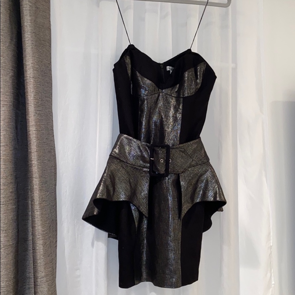 Foley + Corinna Black & Silver Strapless Dress S